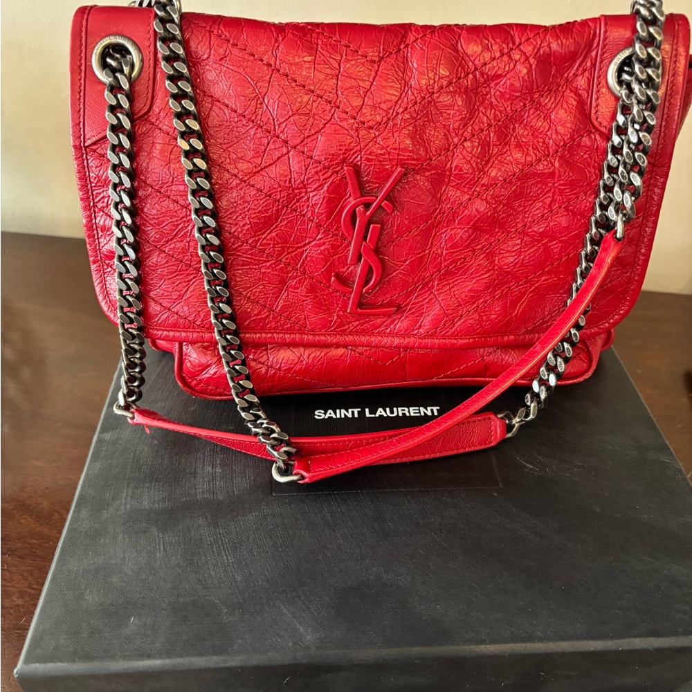 Saint Laurent Crimson Leather Shoulder Bag